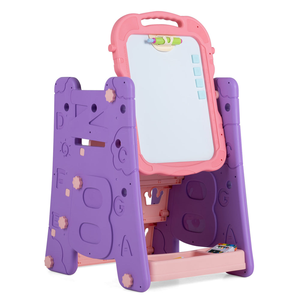 3 in 1 Art Easel for Kids Double Sided Magnetic Board Chalkboard and Whiteboard-Pink