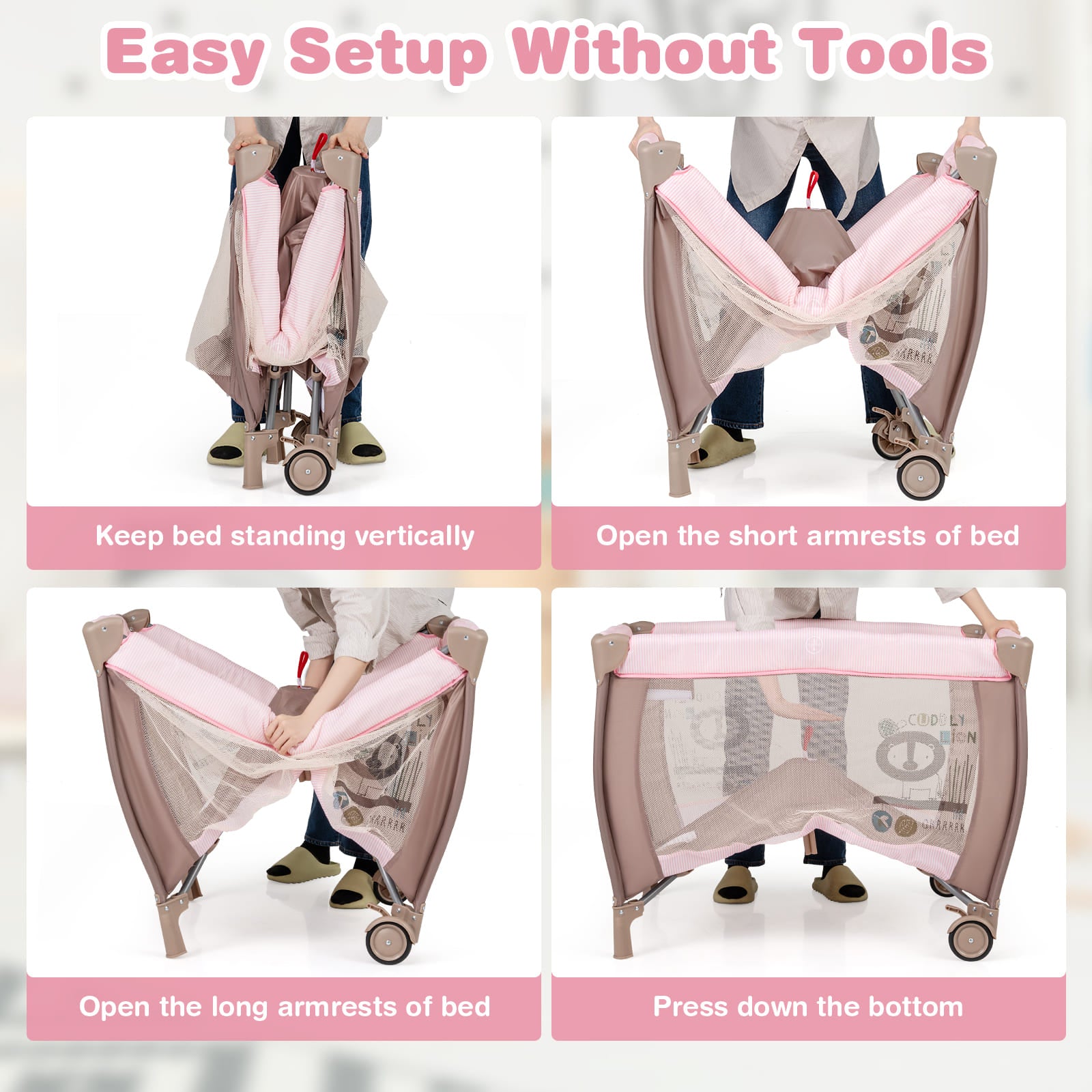 3 in 1 Baby Activity Center Foldable Pack and Play with Diaper Changing Table-Pink