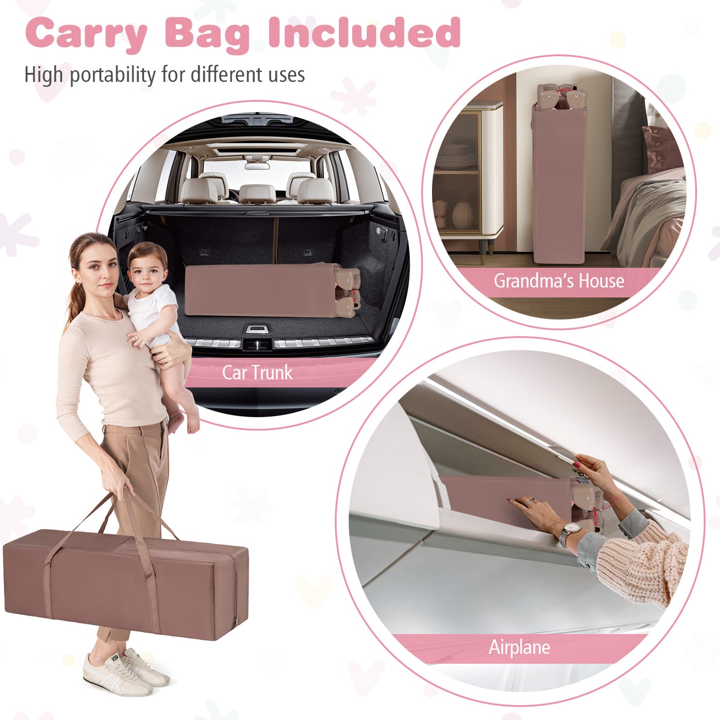3 in 1 Baby Activity Center Foldable Pack and Play with Diaper Changing Table-Pink