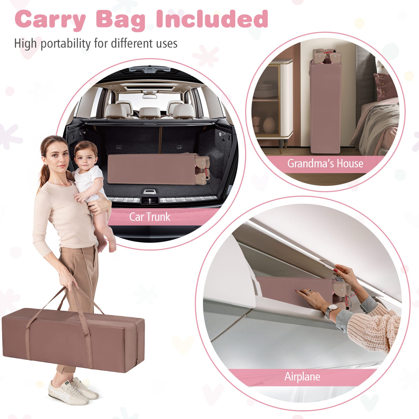 3 in 1 Baby Activity Center Foldable Pack and Play with Diaper Changing Table-Pink