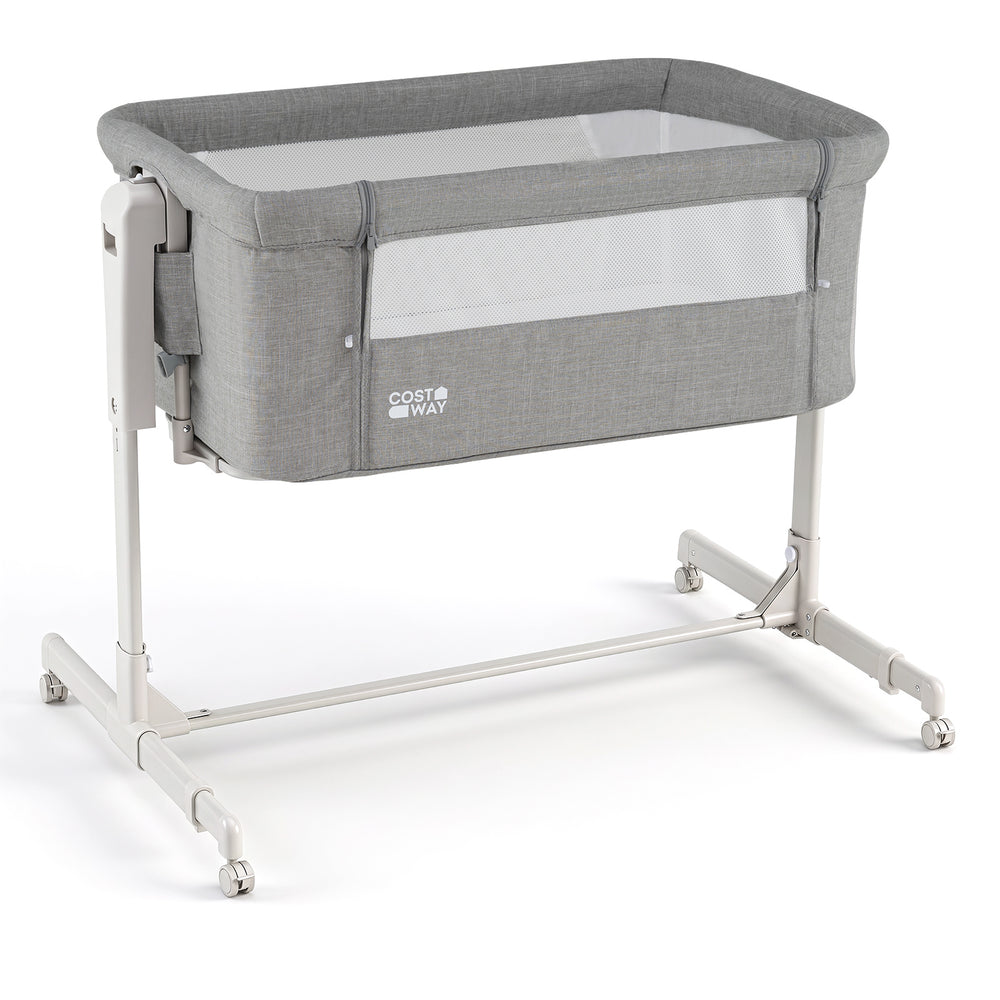3-in-1 Baby Crib Height-Adjustable Bedside Crib with Castors-Grey