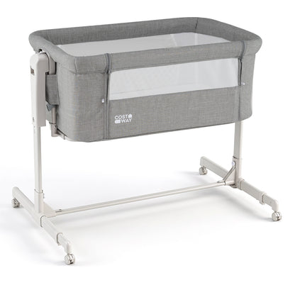 3-in-1 Baby Crib Height-Adjustable Bedside Crib with Castors-Grey