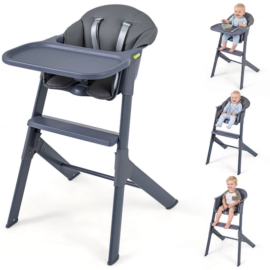 3-in-1 Baby High Chair with Detachable Tray & Safety Belt for 6-36 Months-Grey