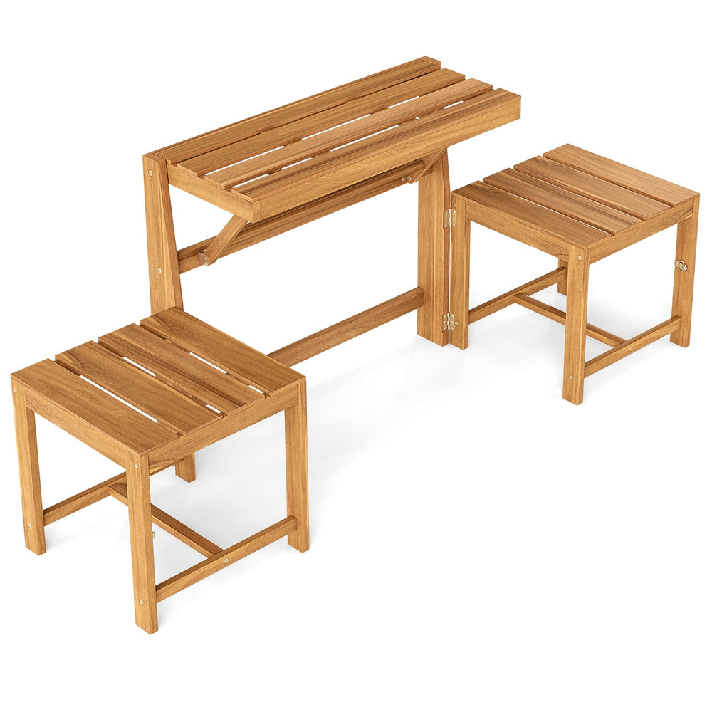 3-in-1 Convertible Bench with 2 Built-in Chairs for Patio