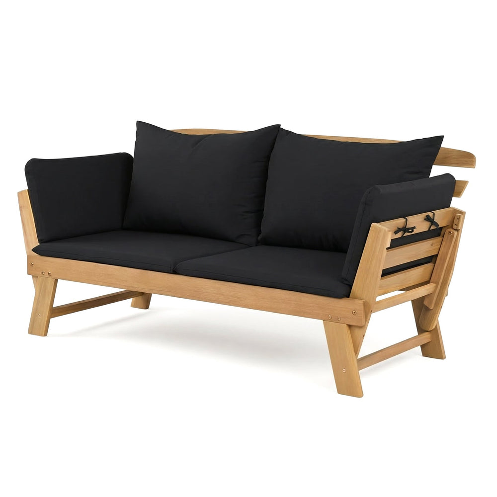 3 in 1 Convertible Cushioned Loveseat Lounger Couch with Pillows-Black