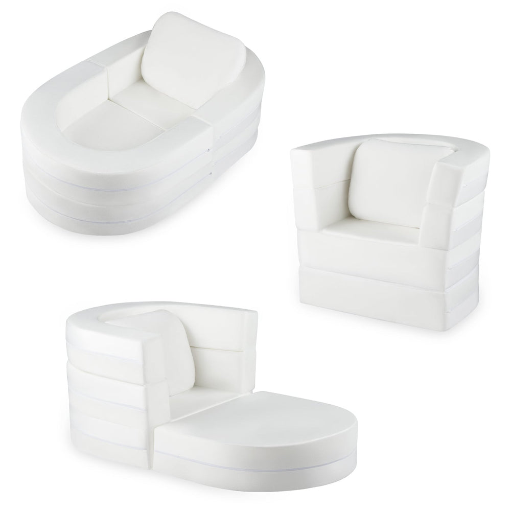 3-in-1 Convertible Kids Sofa Bed with Washable Zippered Covers-White