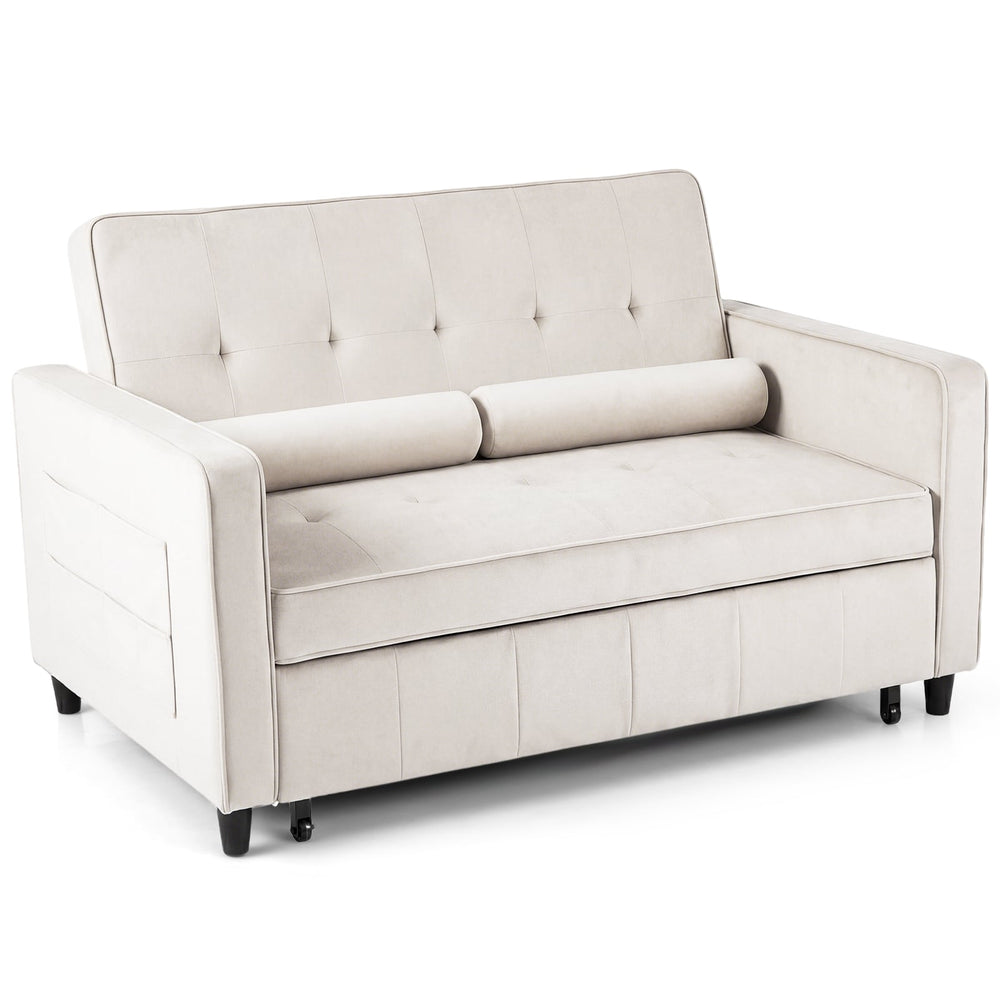 3-in-1 Convertible Sleeper Sofa Bed Pull Out Couch Bed-Beige