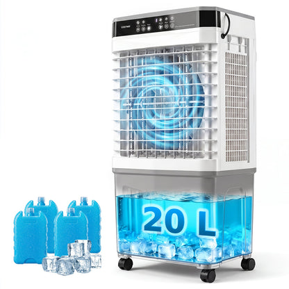 3-in-1 Evaporative Air Cooler with 20L Water Tank and 3 Speeds-White