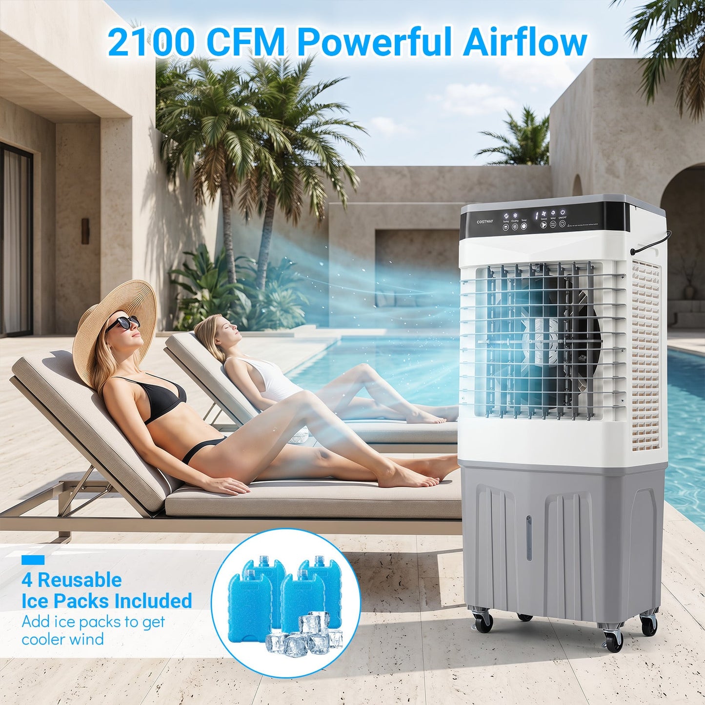 3-in-1 Evaporative Air Cooler with 27L Water Tank and 3 Speeds-White