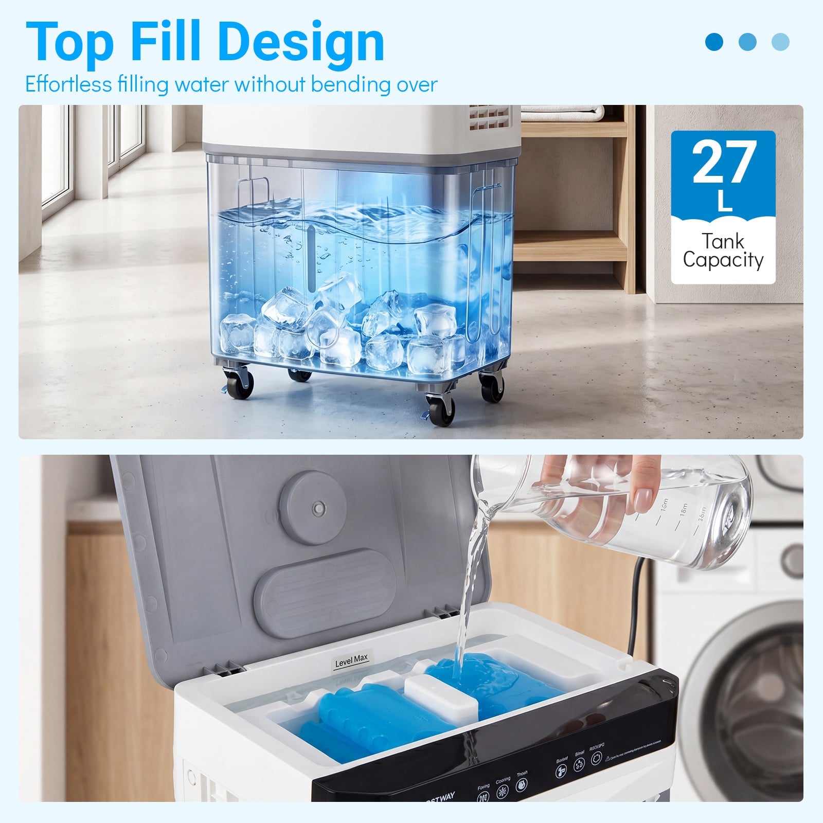 3-in-1 Evaporative Air Cooler with 27L Water Tank and 3 Speeds-White