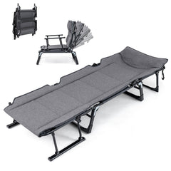 3-in-1 Folding Camping Cot Convertible Heavy Duty Metal with Adjustable Backrest-Grey