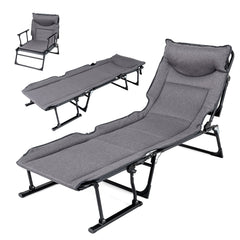 3-in-1 Folding Camping Cot with Adjustable Backrest Convertible Single Sofa-Grey