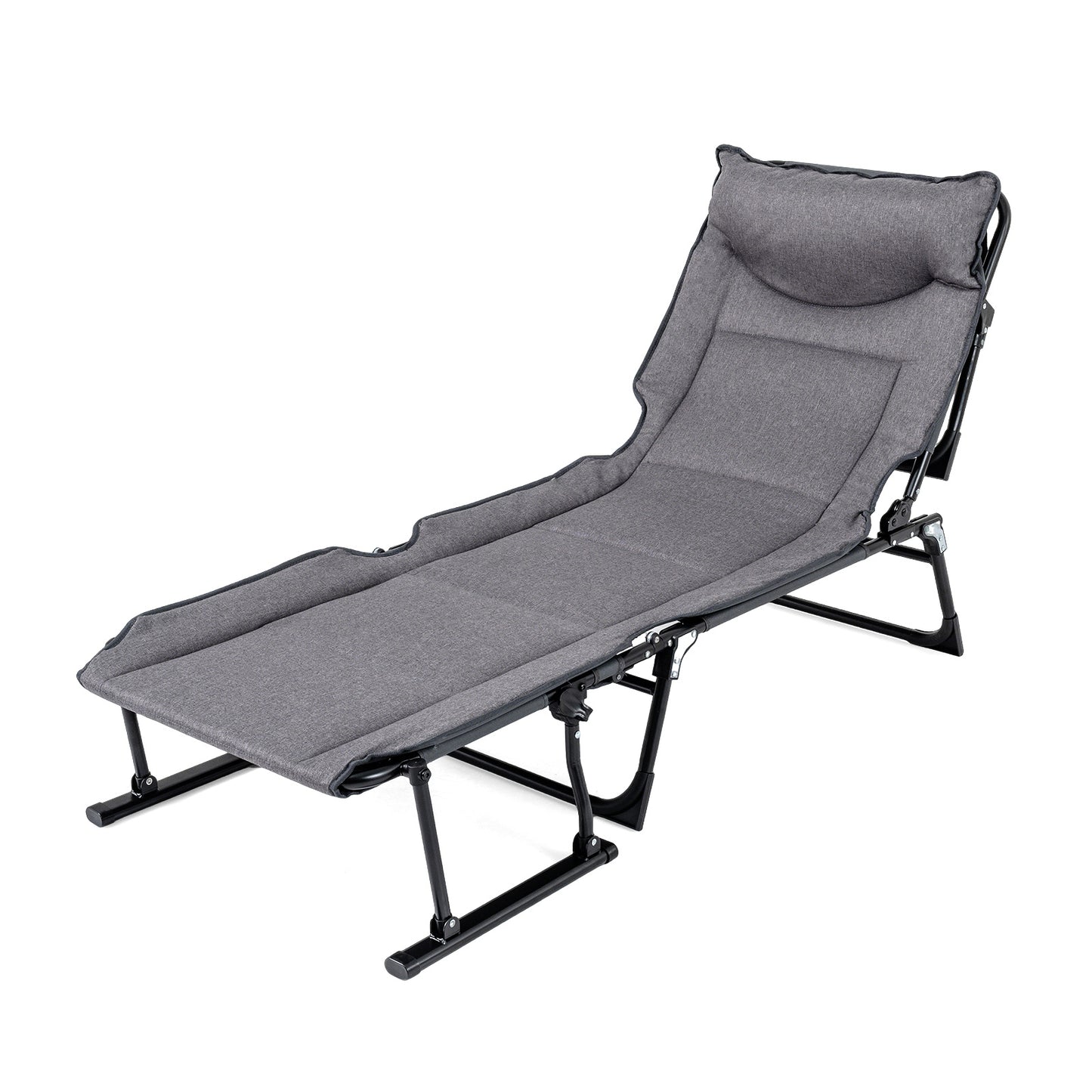 3-in-1 Folding Camping Cot with Adjustable Backrest Convertible Single Sofa-Grey