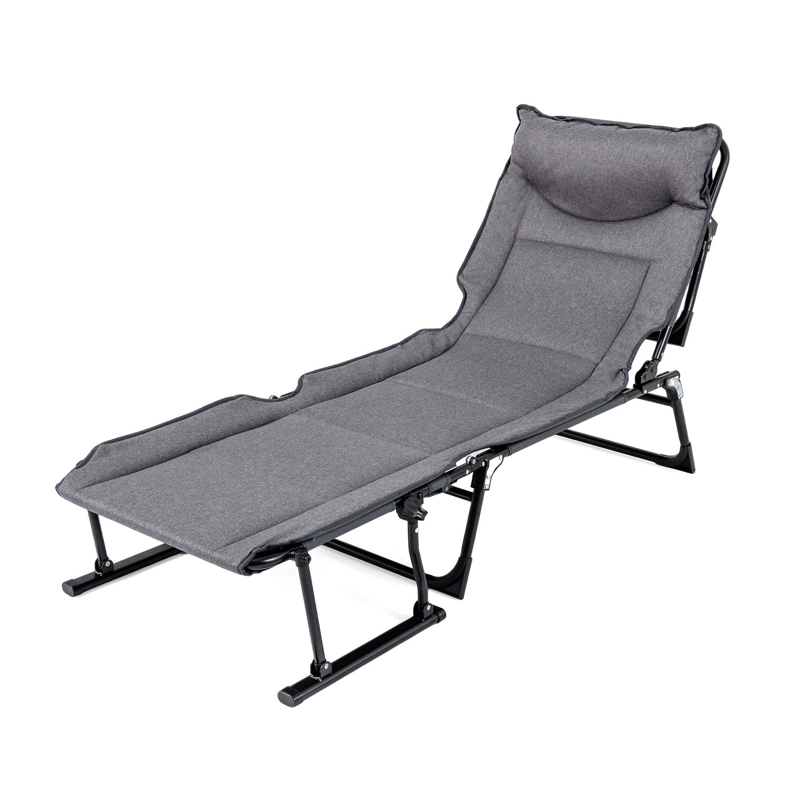3-in-1 Folding Camping Cot with Adjustable Backrest Convertible Single Sofa-Grey