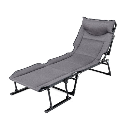 3-in-1 Folding Camping Cot with Adjustable Backrest Convertible Single Sofa-Grey