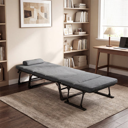 3-in-1 Folding Camping Cot with Removable Mattress and Flip-up Pillow-Grey