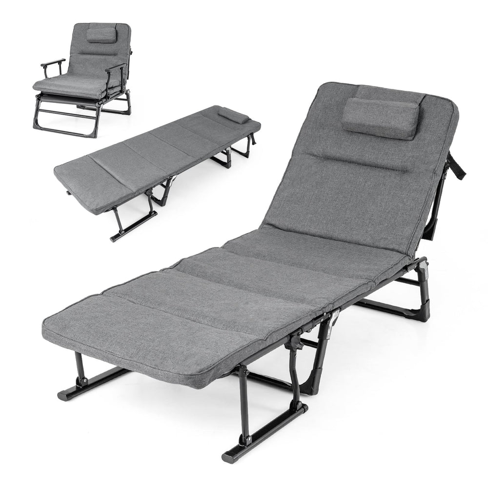 3-in-1 Folding Camping Cot with Removable Mattress and Flip-up Pillow-Grey