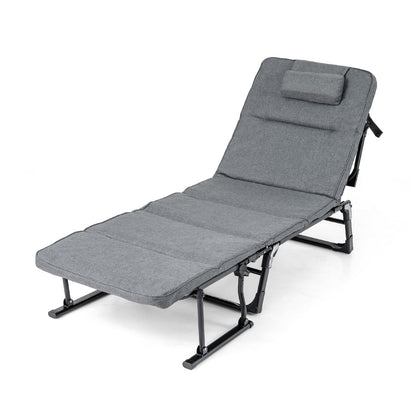 3-in-1 Folding Camping Cot with Removable Mattress and Flip-up Pillow-Grey