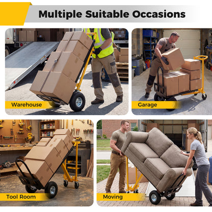 3-in-1 Folding Hand Truck Heavy-Duty Convertible Platform Cart with Rubber Wheels and Ergonomic Handle-Black