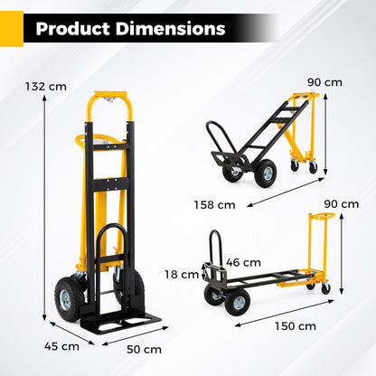 3-in-1 Folding Hand Truck Heavy-Duty Convertible Platform Cart with Rubber Wheels and Ergonomic Handle-Black