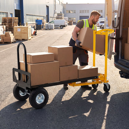 3-in-1 Folding Hand Truck Heavy-Duty Convertible Platform Cart with Rubber Wheels and Ergonomic Handle-Black