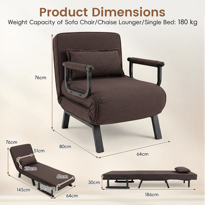 3-in-1 Folding Sofa Bed with Adjustable Backrest with Adjustable Backrest-Brown