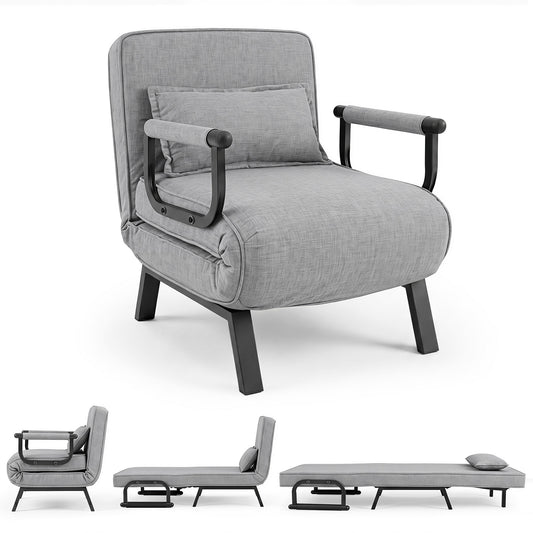 3-in-1 Folding Sofa Bed with Adjustable Backrest with Adjustable Backrest-Light Grey