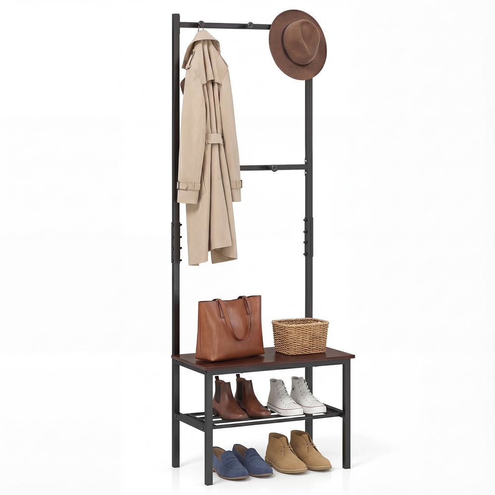 3-in-1 Freestanding Entryway Bench with Hooks and Shoe Storage for Entrance and Mudroom
