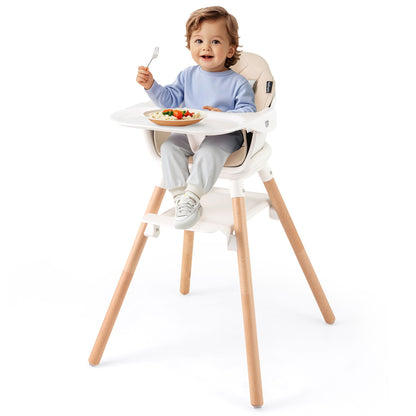 3 in 1 High Chairs for Babies and Toddlers with Foot Rest and Removable Double Tray-Beige