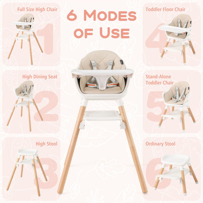 3 in 1 High Chairs for Babies and Toddlers with Foot Rest and Removable Double Tray-Beige