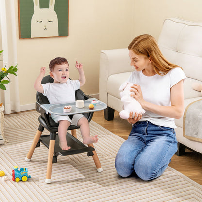3 in 1 High Chairs for Babies and Toddlers with Foot Rest and Removable Double Tray-Black