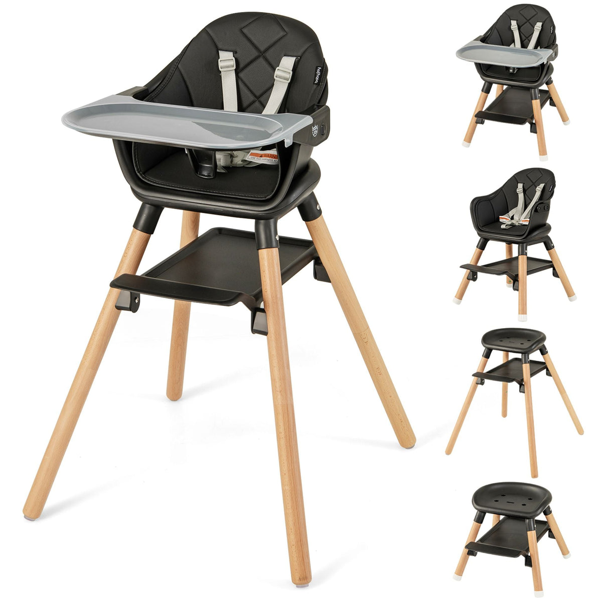 3 in 1 High Chairs for Babies and Toddlers with Foot Rest and Removable Double Tray-Black