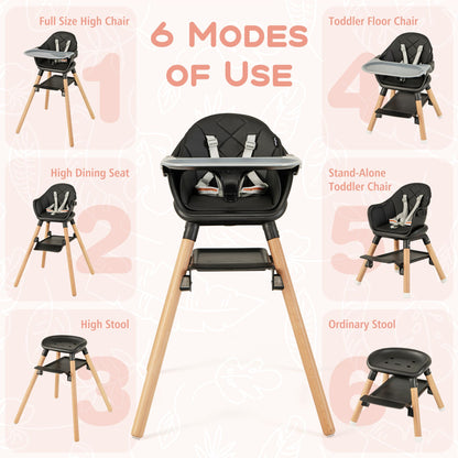 3 in 1 High Chairs for Babies and Toddlers with Foot Rest and Removable Double Tray-Black