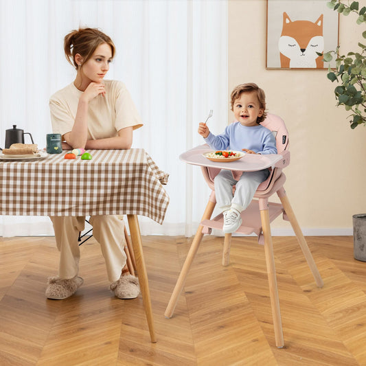 3 in 1 High Chairs for Babies and Toddlers with Foot Rest and Removable Double Tray-Pink