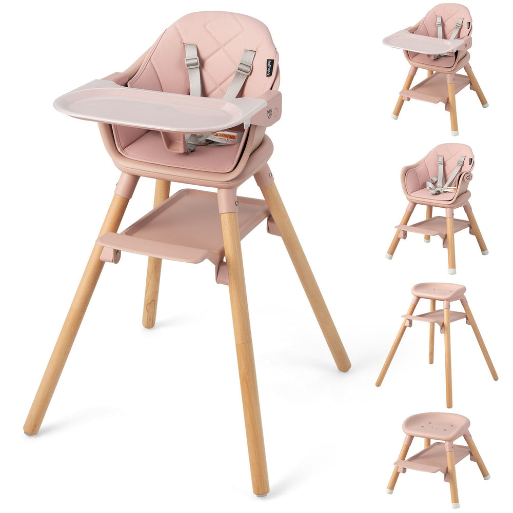 3 in 1 High Chairs for Babies and Toddlers with Foot Rest and Removable Double Tray-Pink