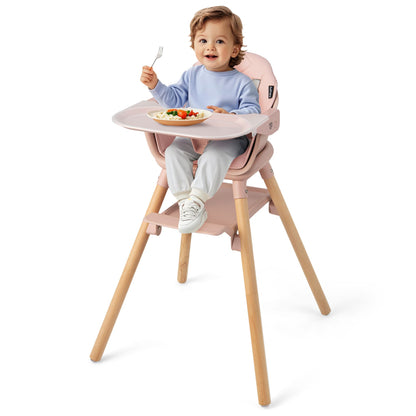 3 in 1 High Chairs for Babies and Toddlers with Foot Rest and Removable Double Tray-Pink