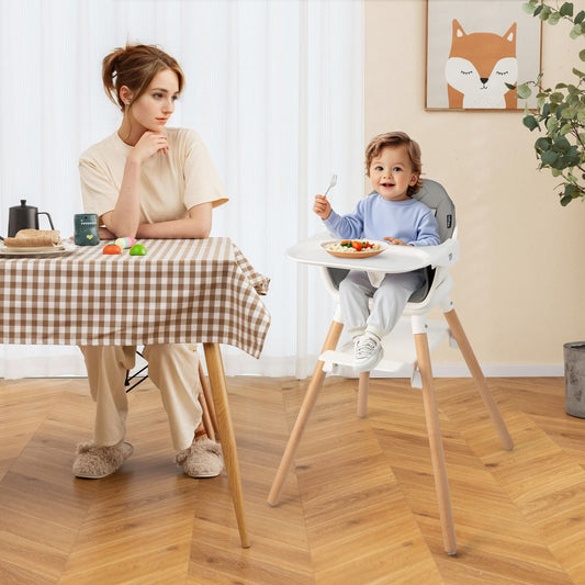 3 in 1 High Chairs for Babies and Toddlers with Foot Rest and Removable Double Tray-White