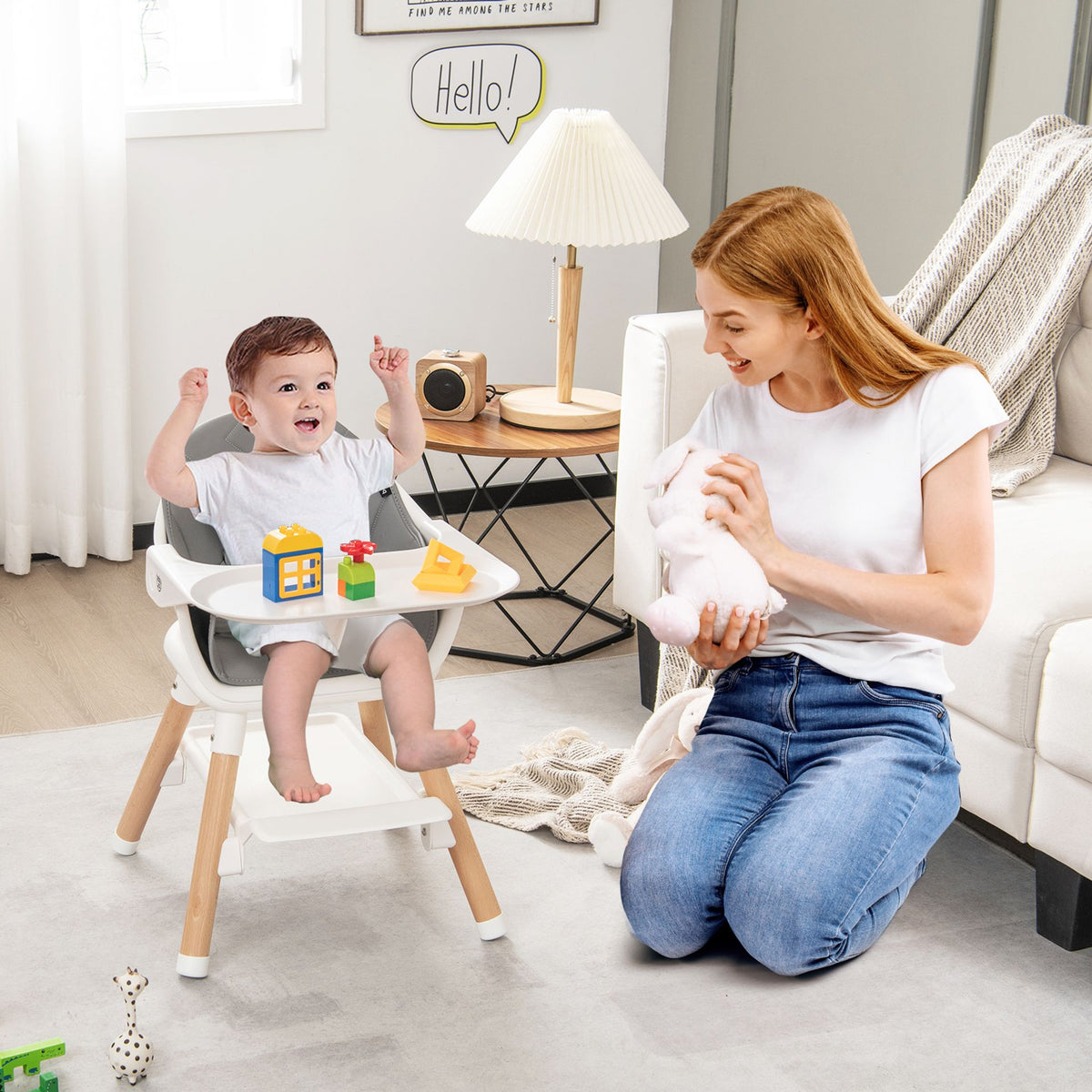 3 in 1 High Chairs for Babies and Toddlers with Foot Rest and Removable Double Tray-White