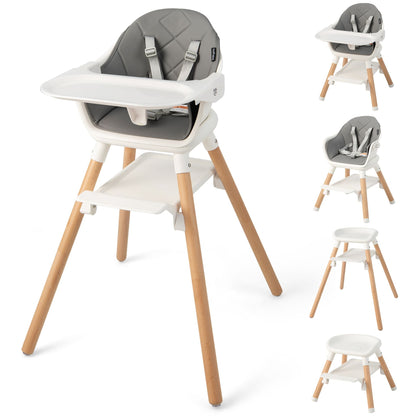 3 in 1 High Chairs for Babies and Toddlers with Foot Rest and Removable Double Tray-White