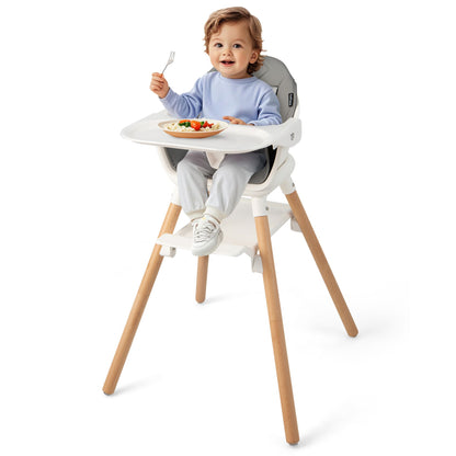 3 in 1 High Chairs for Babies and Toddlers with Foot Rest and Removable Double Tray-White