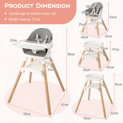3 in 1 High Chairs for Babies and Toddlers with Foot Rest and Removable Double Tray-White