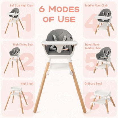 3 in 1 High Chairs for Babies and Toddlers with Foot Rest and Removable Double Tray-White
