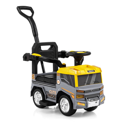 3-in-1 Kids Ride On Push Car with Music and Hidden Storage for Toddlers 3 to 5 Years Old-Grey