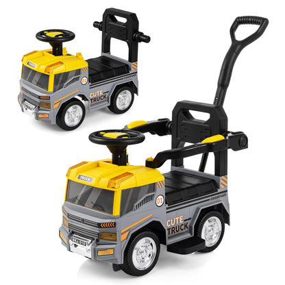 3-in-1 Kids Ride On Push Car with Music and Hidden Storage for Toddlers 3 to 5 Years Old-Grey