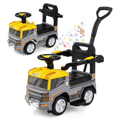 3-in-1 Kids Ride On Push Car with Music and Hidden Storage for Toddlers 3 to 5 Years Old-Grey
