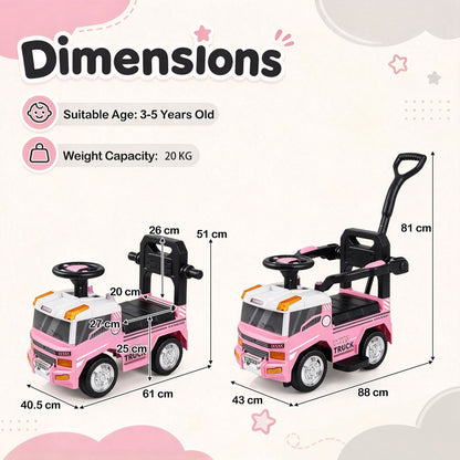 3-in-1 Kids Ride On Push Car with Music and Hidden Storage for Toddlers 3 to 5 Years Old-Pink