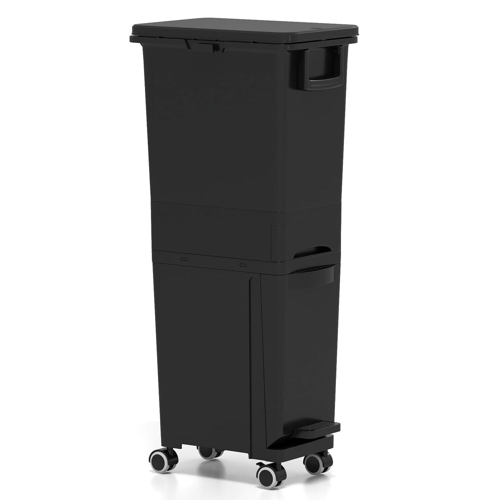3-in-1 Multifunctional Kitchen Trash Can with Tilt-Designed Bottom Bin-Black