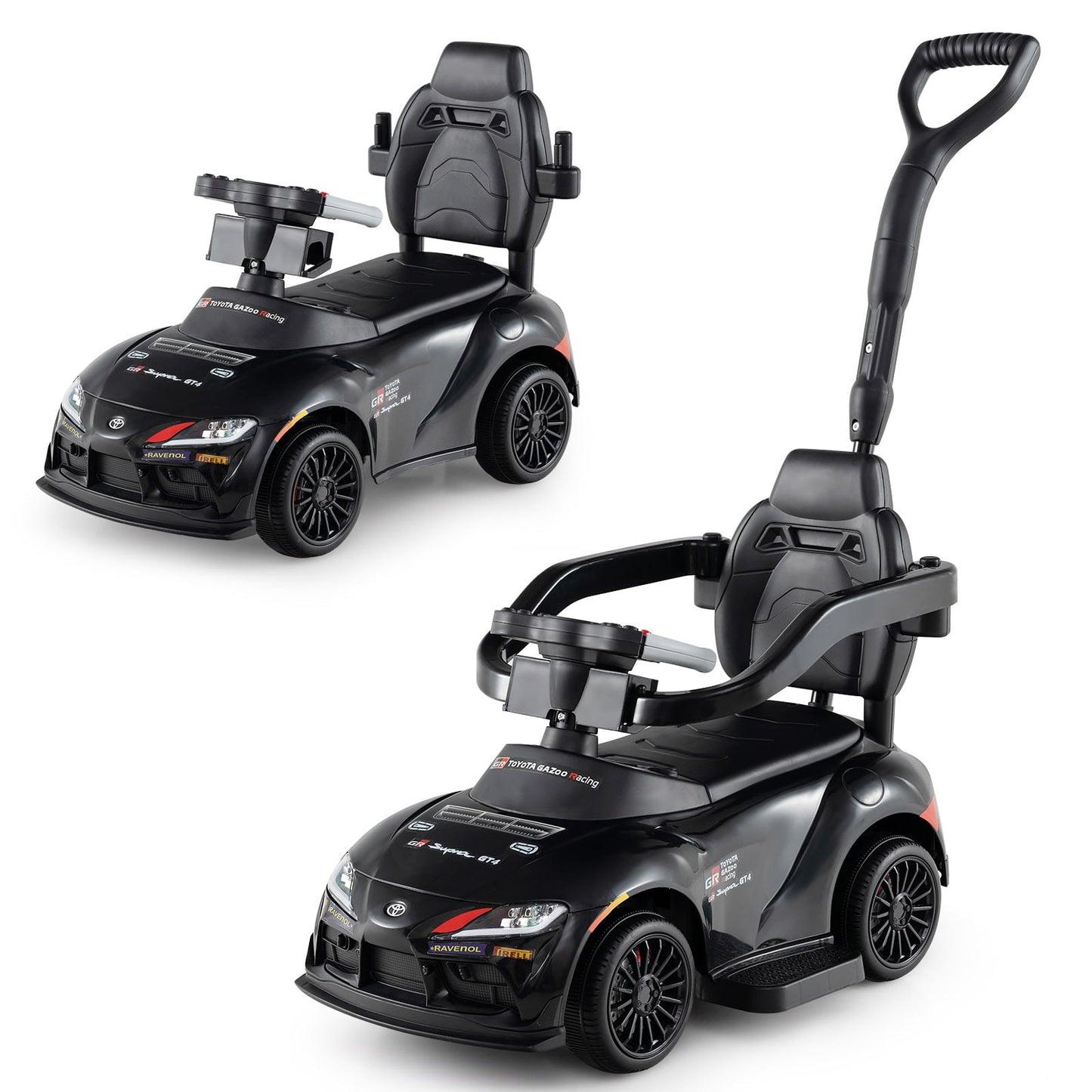 3-in-1 Push Car for Toddlers Toyota Licensed Sliding Car with Handle and Music-Black
