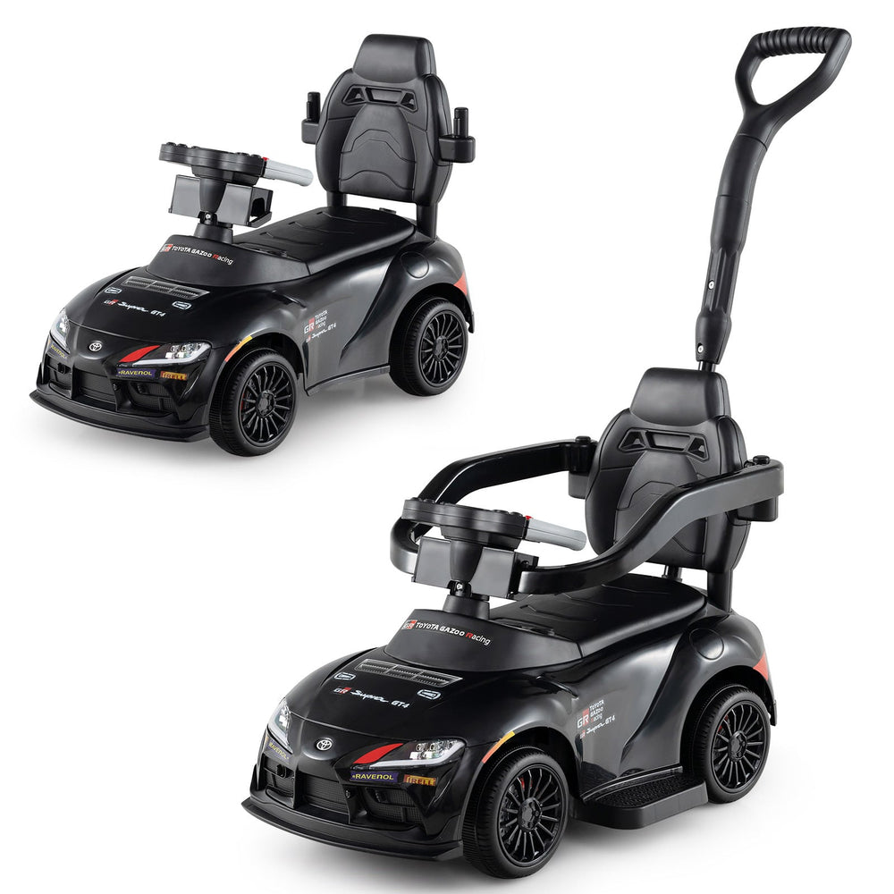 3-in-1 Push Car for Toddlers Toyota Licensed Sliding Car with Handle and Music-Black