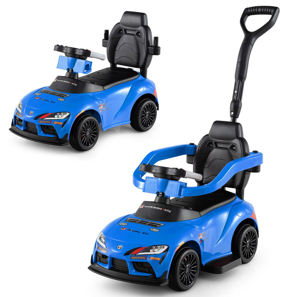 3-in-1 Push Car for Toddlers Toyota Licensed Sliding Car with Handle and Music-Blue